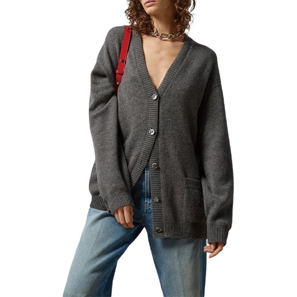 Purchase (W) GUCCI SS24 Kardigan Rajut Lengan Panjang Kelabu V-Leher dengan Butang. 773559-XKDUV-1165