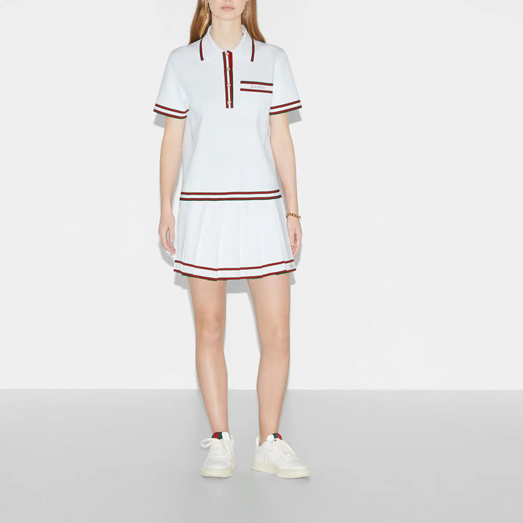 (Women) GUCCI SS24  Ivory White Logo Embroidered Striped Polo Shirt. 691713-XKD26-9288 圖 3