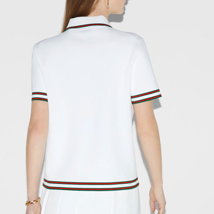 (Women) GUCCI SS24  Ivory White Logo Embroidered Striped Polo Shirt. 691713-XKD26-9288 圖 5