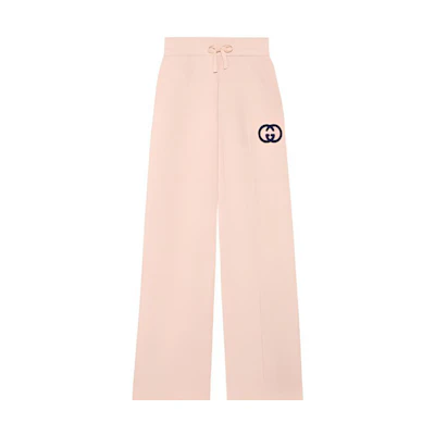 (Women) GUCCI SS24 Pink Drawstring Logo Embroidered Casual Pants. 768124-XJF8S-5874