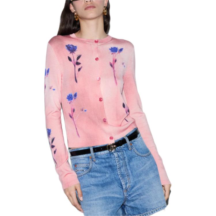 (Women) GUCCI SS24  Pink Floral Print Round-Neck Button-Up Knit Sweater. 782657-XKD0X-5581 圖 4