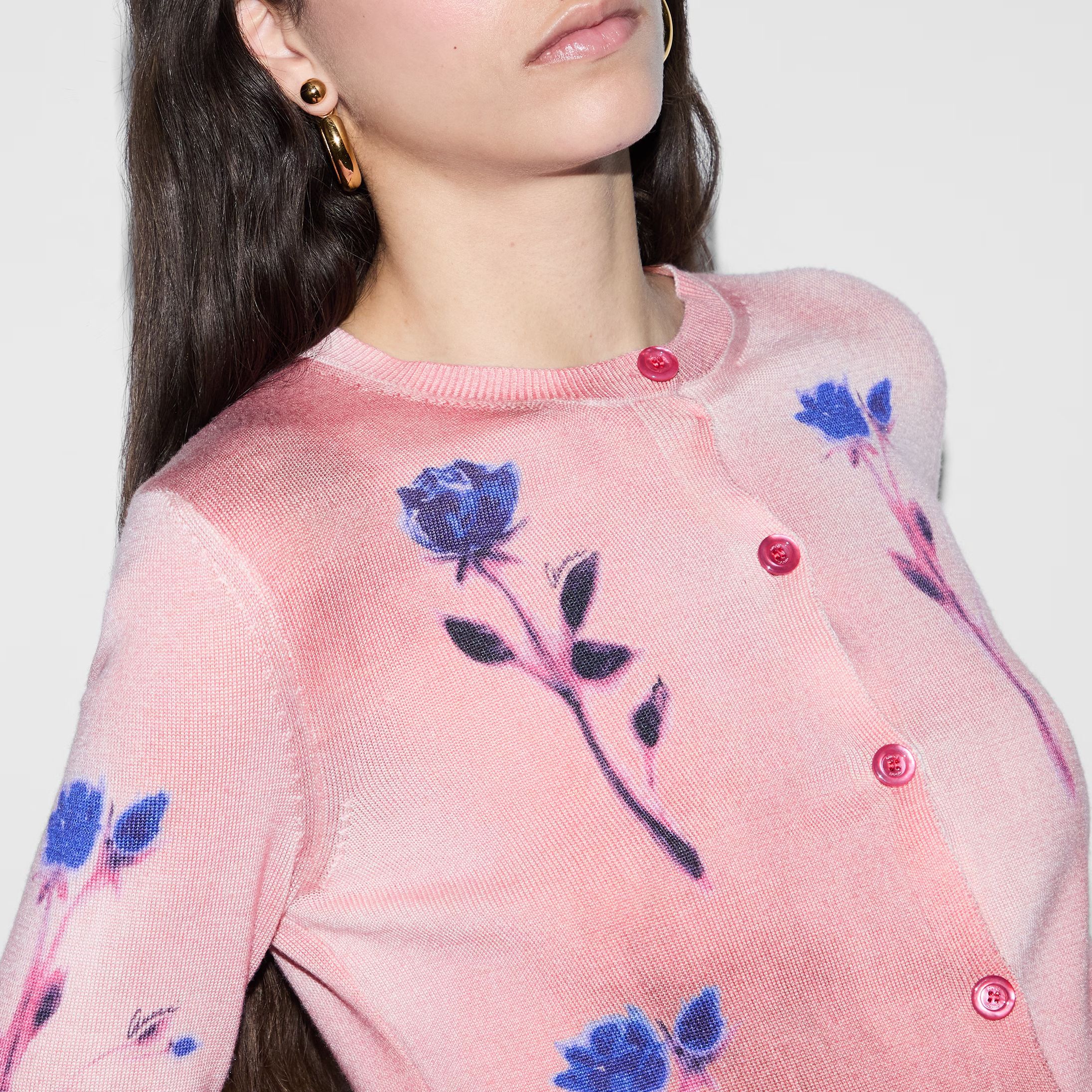(Women) GUCCI SS24  Pink Floral Print Round-Neck Button-Up Knit Sweater. 782657-XKD0X-5581 圖 7