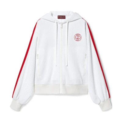 (Women) GUCCI SS24 White Hooded Jacket with Embroidered Logo. 743073-XJGK2-9203
