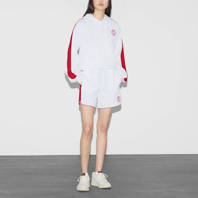 (Women) GUCCI SS24 White Hooded Jacket with Embroidered Logo. 743073-XJGK2-9203 Lookbook (Women) GUCCI SS24 White Hooded Jacket with Embroidered Logo. 743073-XJGK2-9203