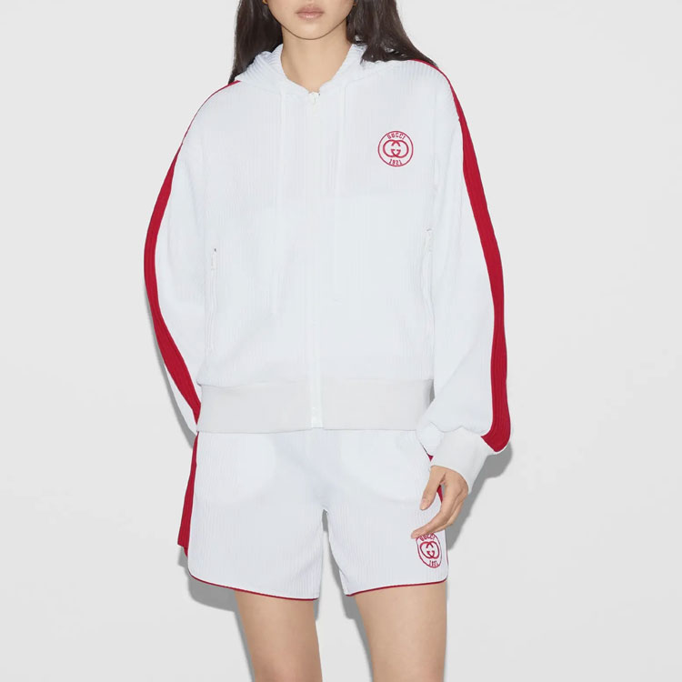 Shop (Women) GUCCI SS24  White Hooded Jacket with Embroidered Logo. 743073-XJGK2-9203