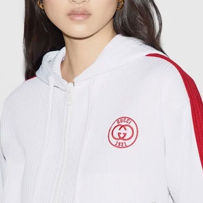 (Women) GUCCI SS24 White Hooded Jacket with Embroidered Logo. 743073-XJGK2-9203 Sizing (Women) GUCCI SS24 White Hooded Jacket with Embroidered Logo. 743073-XJGK2-9203