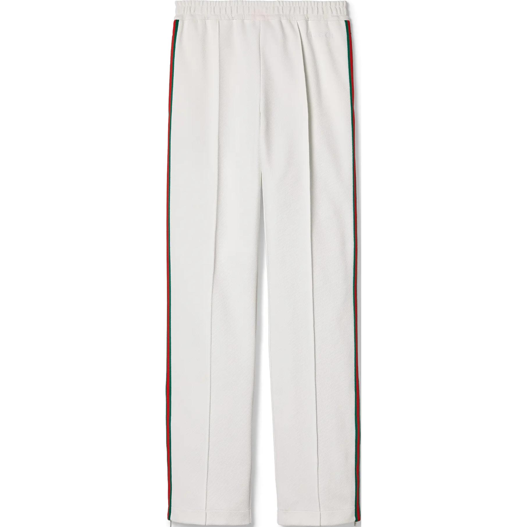 (Women) Gucci SS24 Beige Straight-Leg Logo Stripe Embroidered Pants 785485-XJGK3-9799