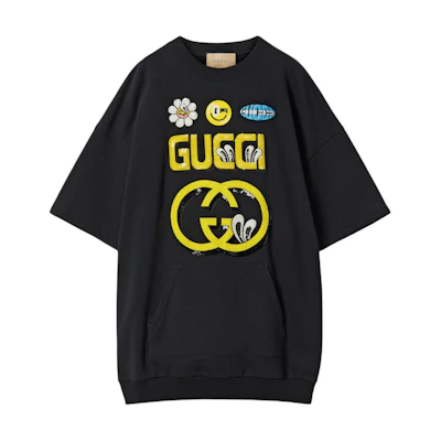 (Women) Gucci SS24 Black Crewneck Logo Embroidered Short Sleeve Sweatshirt 782073-XJGHF-1043