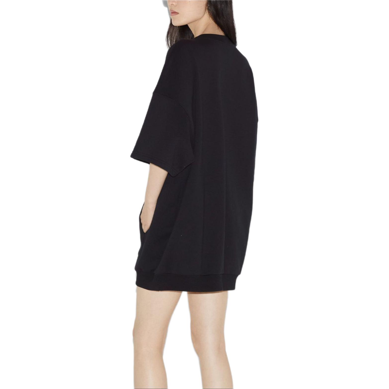 Shop (W) Gucci SS24 Crewneck Hitam Logo Bordir Kaos Lengan Pendek Sweatshirt 782073-XJGHF-1043