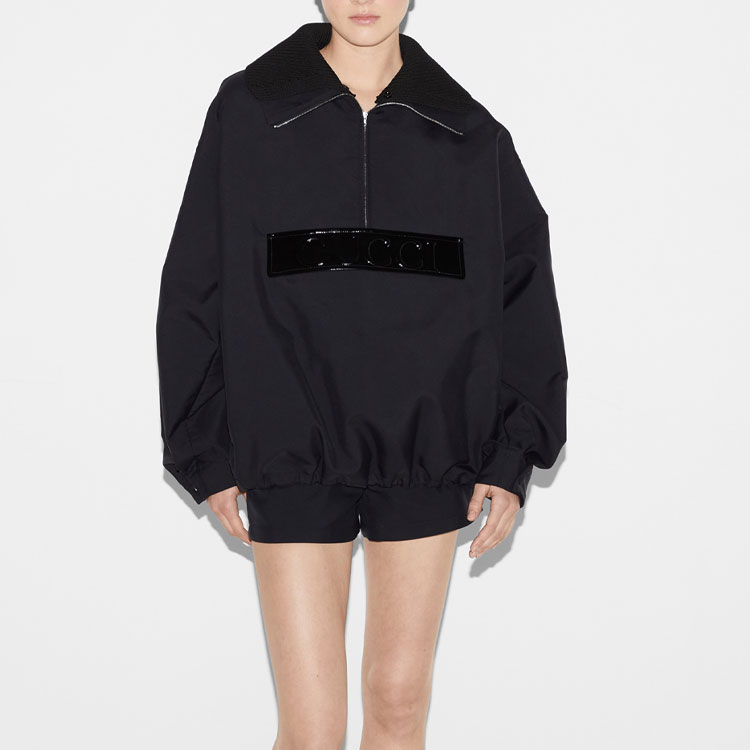 Shop (W) Gucci SS24 Baju Panjang Logo Huruf Besar Hitam 781368-Z8BSD-1000