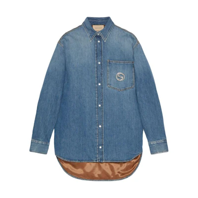 (Women) Gucci SS24 Blue Denim Jacket with Crystal Logo Collar 772882-XDCT9-4447