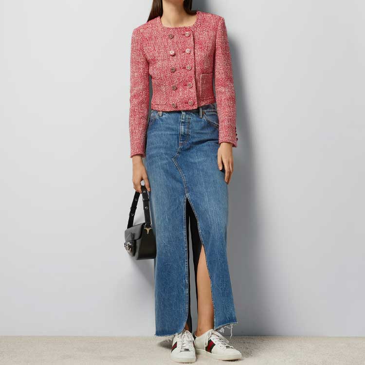 Shop (W) GUCCI SS24 女裝藍色牛仔中長裙配馬銜扣細節. 776517-XDCQ-04447