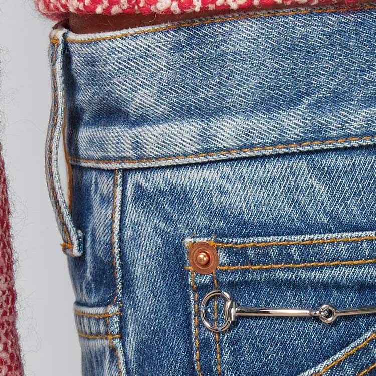 Sizing (W) GUCCI SS24 女裝藍色牛仔中長裙配馬銜扣細節. 776517-XDCQ-04447