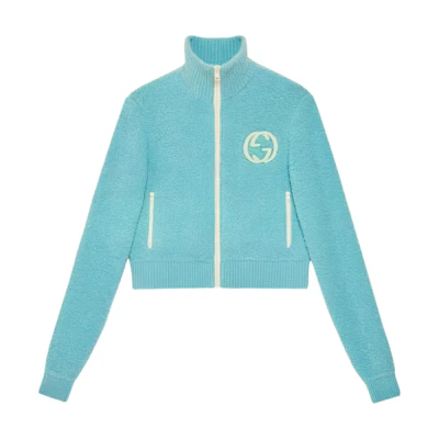 (Women) Gucci SS24 Blue Logo High Neck Zip Sweater 772342-XKDMG-4452