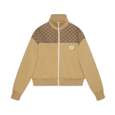 (Women) Gucci SS24 Camel Zipper Hoodie with Letter Print 773742-XJF8U-驼色