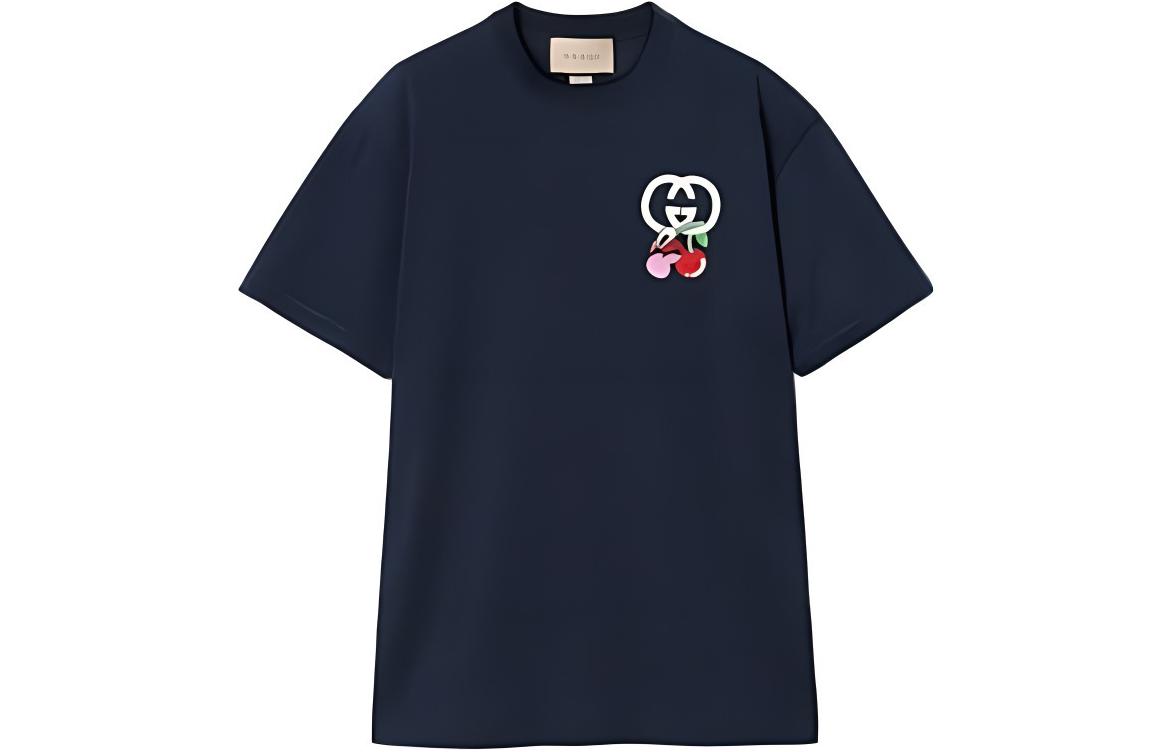(Women) Gucci SS24 Embroidered Pattern T-Shirt Navy Blue 776596-XJGHK-4215