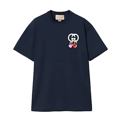 (Women) Gucci SS24 Embroidered Pattern T-Shirt Navy Blue 776596-XJGHK-4215