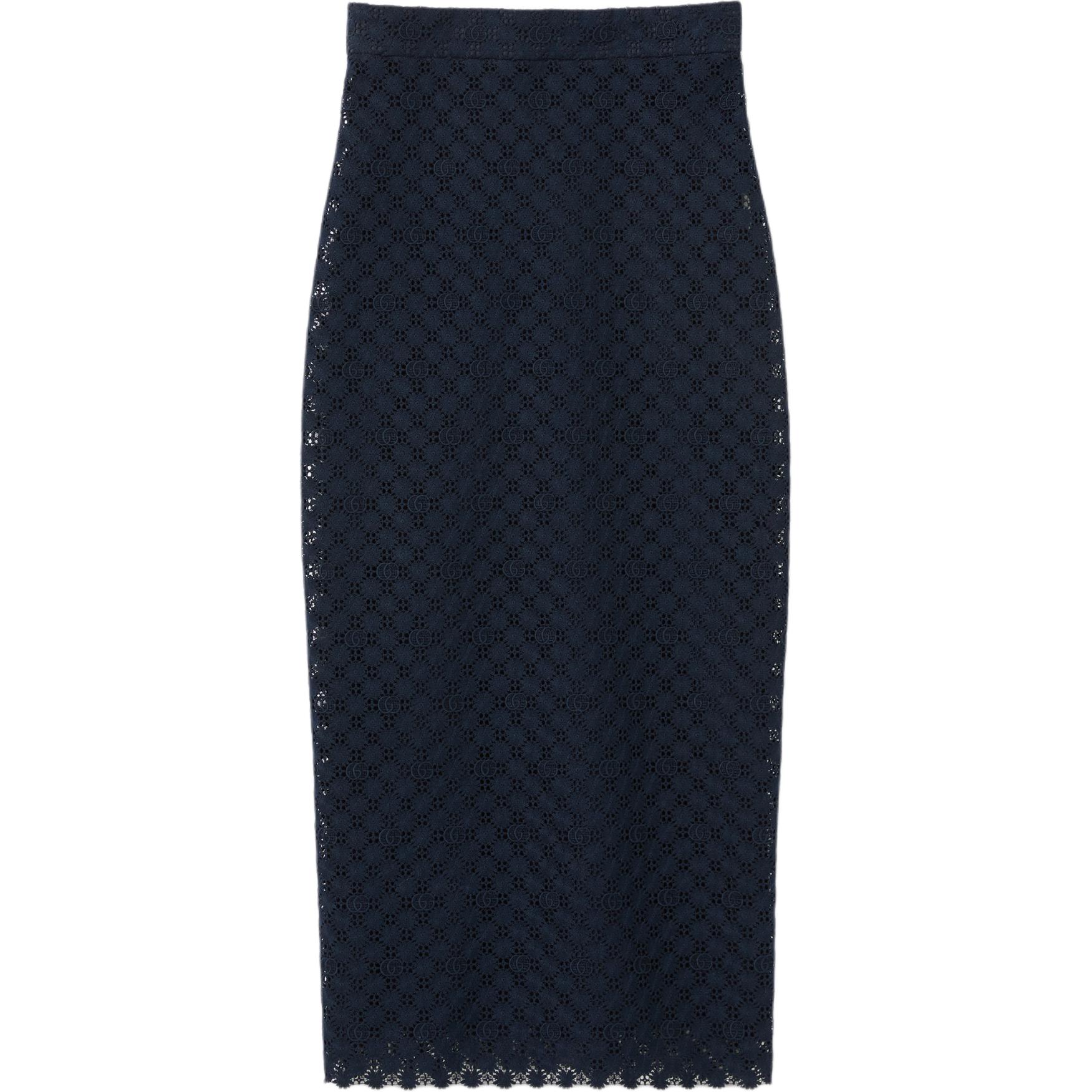 (Women) Gucci SS24 Floral Lace Midi Casual Dress for Women in Navy Blue 788914-ZAMQ6-4474