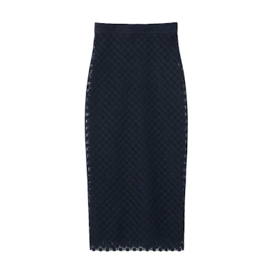 (Women) Gucci SS24 Floral Lace Midi Casual Dress for Women in Navy Blue 788914-ZAMQ6-4474
