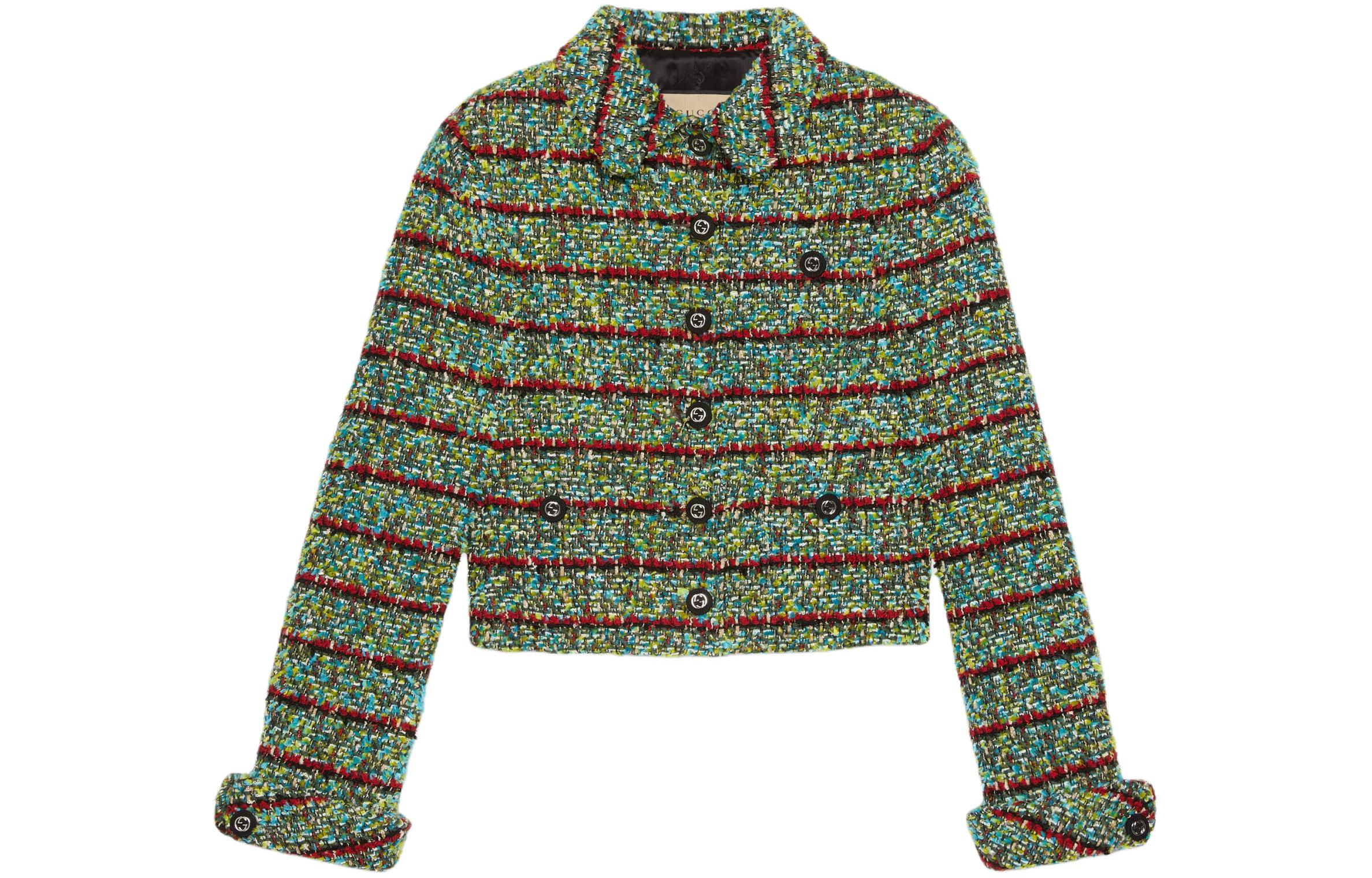 (Women) Gucci SS24 Green Tweed Notch Lapel Single-Breasted Jacket 761171-ZAOOW-4374