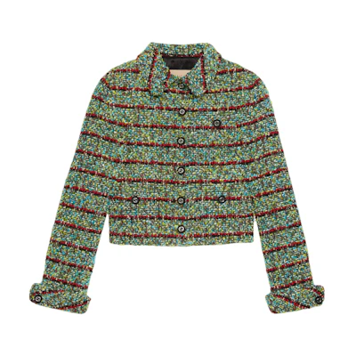 (Women) Gucci SS24 Green Tweed Notch Lapel Single-Breasted Jacket 761171-ZAOOW-4374
