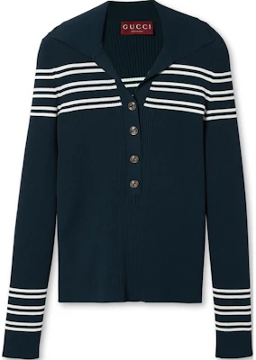 (W) GUCCI SS24 Gucci Lido系列條紋長袖襯衫式POLO衫 海軍藍 788861-XKD2T-4492 Order (W) GUCCI SS24 Gucci Lido系列條紋長袖襯衫式POLO衫 海軍藍 788861-XKD2T-4492