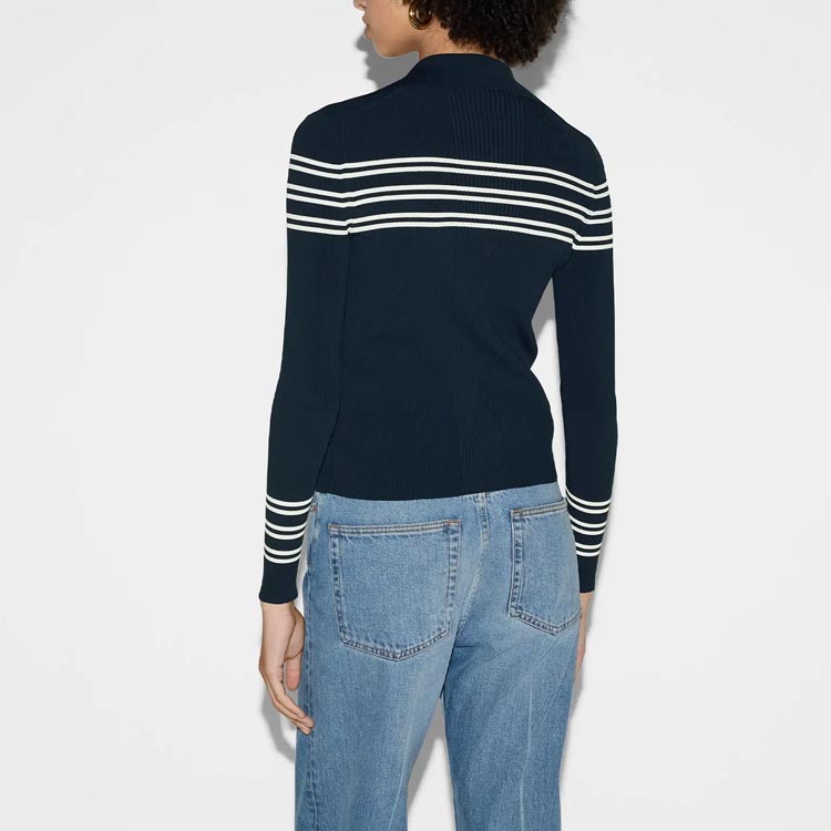 Purchase (W) GUCCI SS24 Gucci Lido系列條紋長袖襯衫式POLO衫 海軍藍 788861-XKD2T-4492