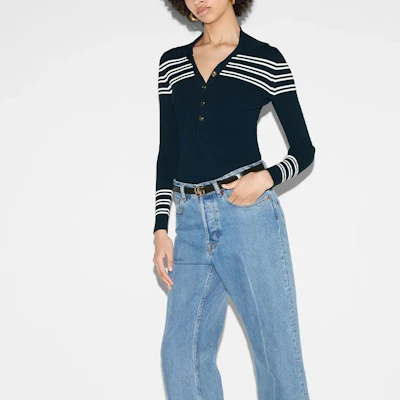 (W) GUCCI SS24 Gucci Lido系列條紋長袖襯衫式POLO衫 海軍藍 788861-XKD2T-4492 Details for (W) GUCCI SS24 Gucci Lido系列條紋長袖襯衫式POLO衫 海軍藍 788861-XKD2T-4492