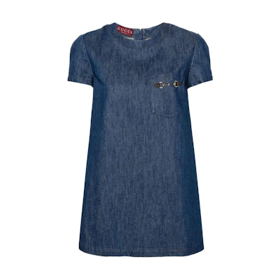(Women) Gucci SS24 Indigo Denim Mini Dress with Horsebit Detail for Women 788643-XDCYD-4759