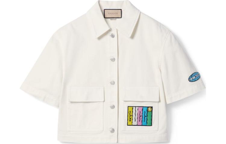(Women) Gucci SS24 Ivory White Embroidered Denim Jacket 783936-XDCXX-9200