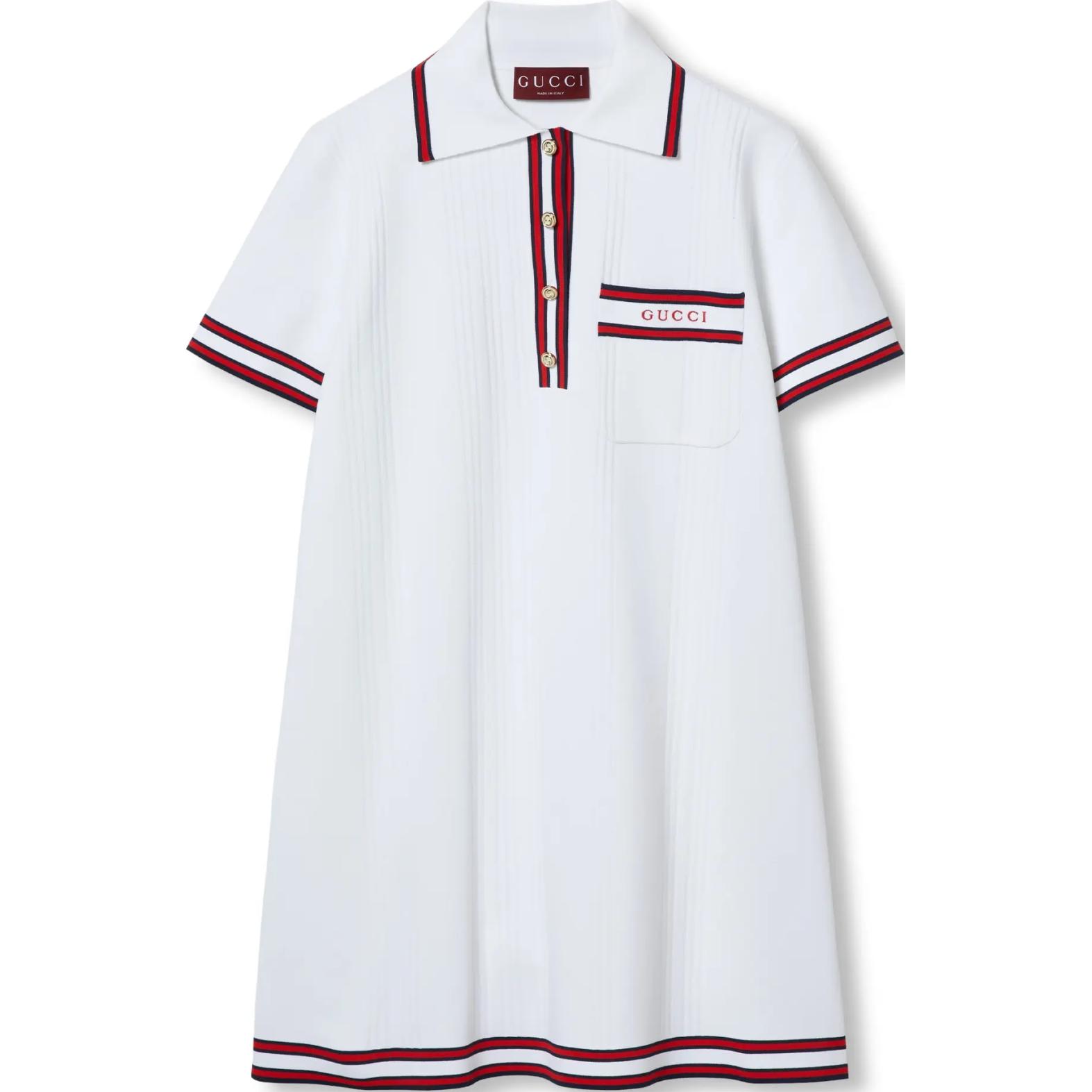 (Women) Gucci SS24 Lido Series Embroidered Striped Polo Dress Ivory 788864-XKD26-9791