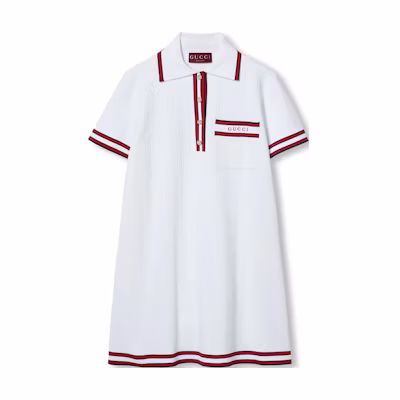 (Women) Gucci SS24 Lido Series Embroidered Striped Polo Dress Ivory 788864-XKD26-9791