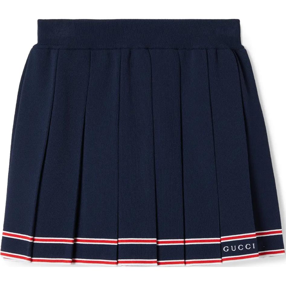 (Women) Gucci SS24 Logo Embroidered Pleated Skirt Navy Blue 691712-XKD27-4915