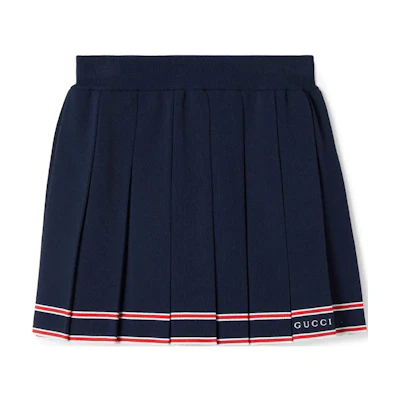 (Women) Gucci SS24 Logo Embroidered Pleated Skirt Navy Blue 691712-XKD27-4915