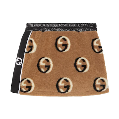 (Women) Gucci SS24 Logo Jacquard Fleece Casual Skirt Brown 767012-XJF7Q-2184
