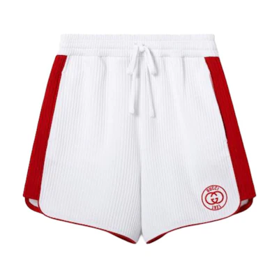 (Women) Gucci SS24 Logo Striped Drawstring Shorts for Women - White 743078-XJGK2-9203