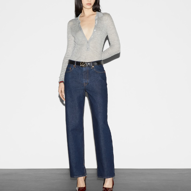 (Women) GUCCI SS24 Low-Waist Side-Slit Denim Jeans Women Deep Blue 792168-XDCYY-4100 圖 3