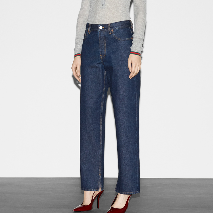 (Women) GUCCI SS24 Low-Waist Side-Slit Denim Jeans Women Deep Blue 792168-XDCYY-4100 圖 4