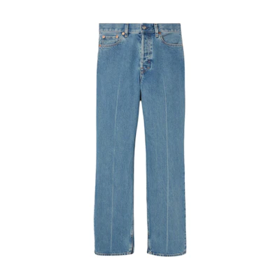 (Women) Gucci SS24 Low Waist Solid Zipper Pocket Jeans - Blue 792168-XDCXM-4011