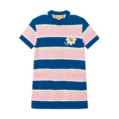 (Women) Gucci SS24 Multicolor Floral-Striped Midi T-Shirt Dress 782228-XKDZ1-4915