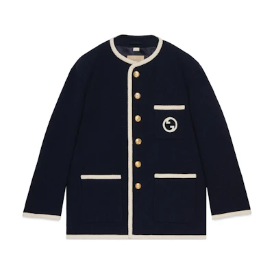 (Women) Gucci SS24 Navy Embroidered Button-Up Jacket 749578-ZANIZ-4613
