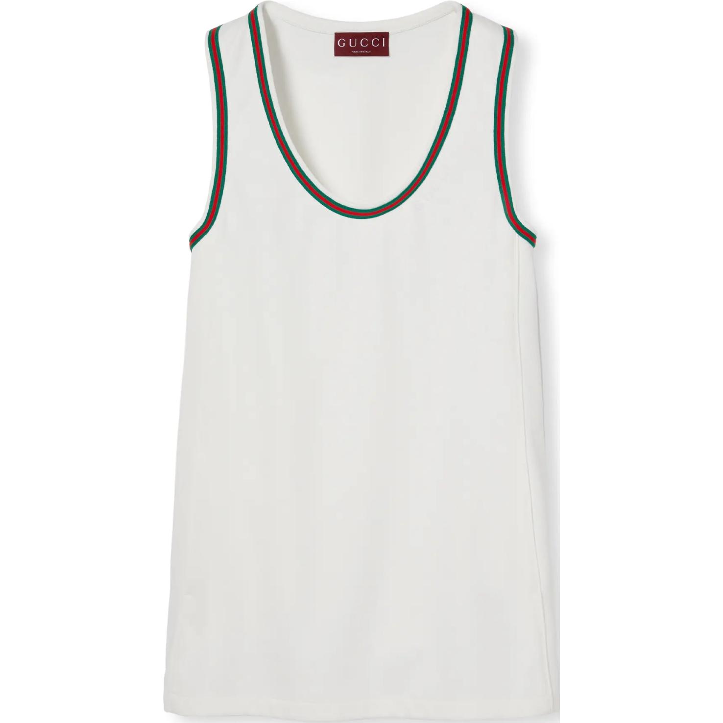 (Women) Gucci SS24 Off-White Sleeveless Dress with Striped Trim 785490-XJGK6-9039