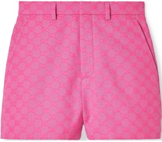 (Women) Gucci SS24 Pink Logo Patterned Casual Shorts with Zipper Pocket 784946-ZAF4S-5034 (Women) Gucci SS24 Pink Logo Patterned Casual Shorts with Zipper Pocket 784946-ZAF4S-5034