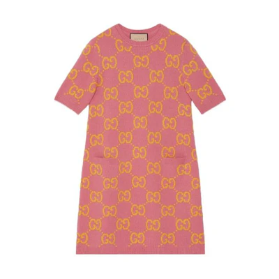 (Women) Gucci SS24 Pink Logo Print Short Sleeve Crewneck Mini Dress 772891-XKB3V-5874