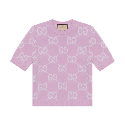 (Women) Gucci SS24 Pink Logo Print Short Sleeve Sweater 772888-XKB3V-5407