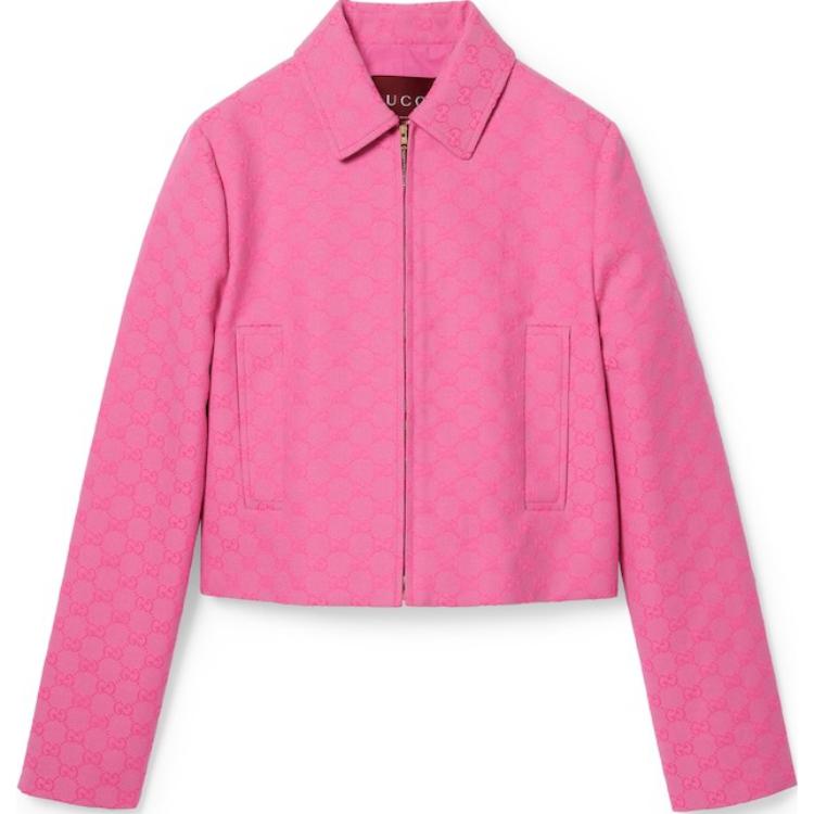 Order (W) Gucci SS24 Jaket Kasual Wanita Zip-Up Monogram Pink Lido 784827-Z8BSR-5034