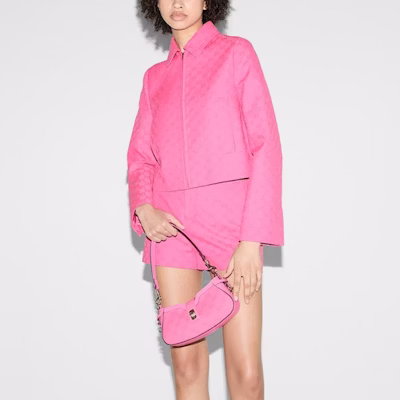 (W) Gucci SS24 Jaket Kasual Wanita Zip-Up Monogram Pink Lido 784827-Z8BSR-5034 Details for (W) Gucci SS24 Jaket Kasual Wanita Zip-Up Monogram Pink Lido 784827-Z8BSR-5034