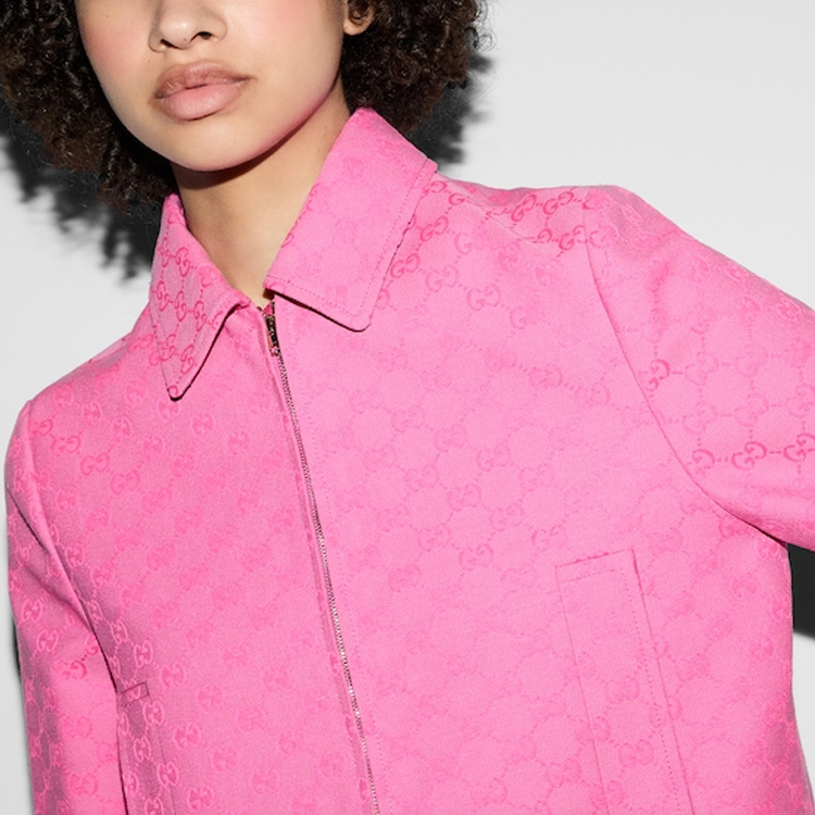 Sizing (W) Gucci SS24 Jaket Kasual Wanita Zip-Up Monogram Pink Lido 784827-Z8BSR-5034