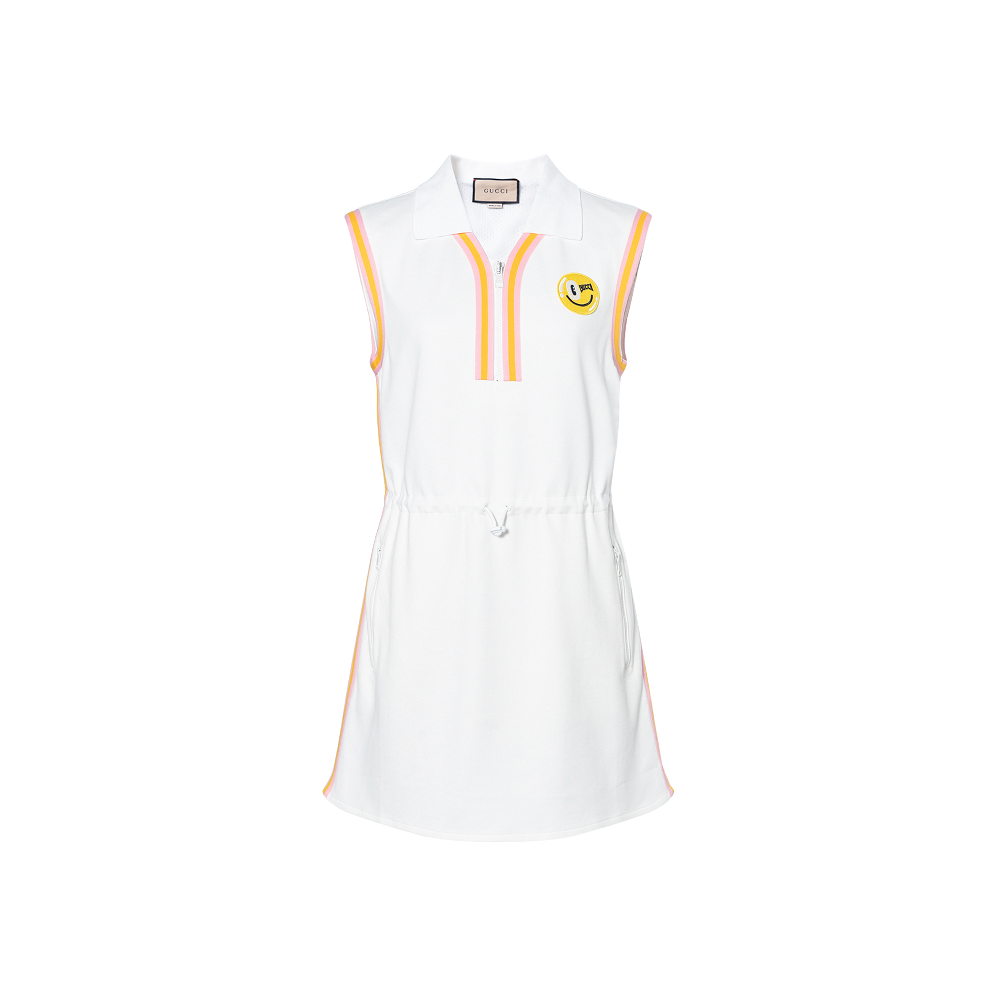 (Women) Gucci SS24 Smiley Embroidered Collar Sleeveless Dress White 781827-XJGIS-9320