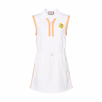 (Women) Gucci SS24 Smiley Embroidered Collar Sleeveless Dress White 781827-XJGIS-9320